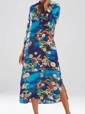 Natori Floral and Koi fish Coral Print Dress